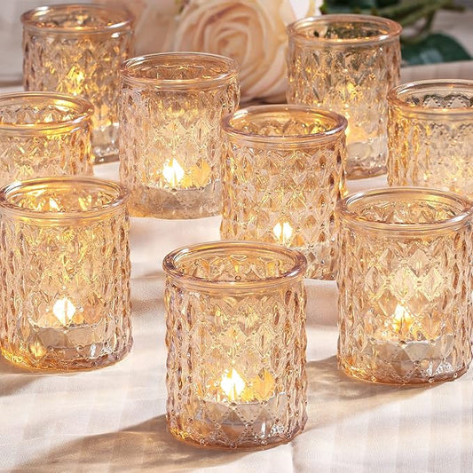 12pcs Gold Votive Candle Holders- Tealight Candle Holder for Table Centerpiece, Glass Candle Holder for Wedding Table Decor, Home Decor and Party Decor