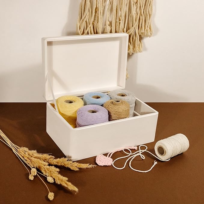 Large White Wooden Box Storage with Hinged Lid | 11.8 x 7.87 x 5.51 inches (+-0.5) | Gift Box for Tool Dog Toy Shoes Clothes Kitchen Storage | Rough UNSANDED Wood Keepsake Chest