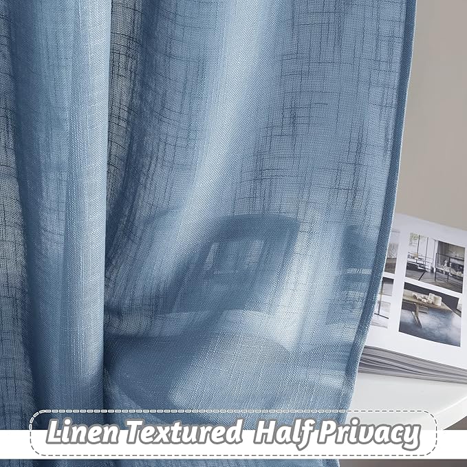RYB HOME Semi Sheer Curtains 95 inches Length for Windows Sunlight Filering Privacy Protect Soft & Vertical Rod Pocket Drapes for Bedroom Living Room Dining, Blue Haze, W 52 x L 95 inch, 2 Panels