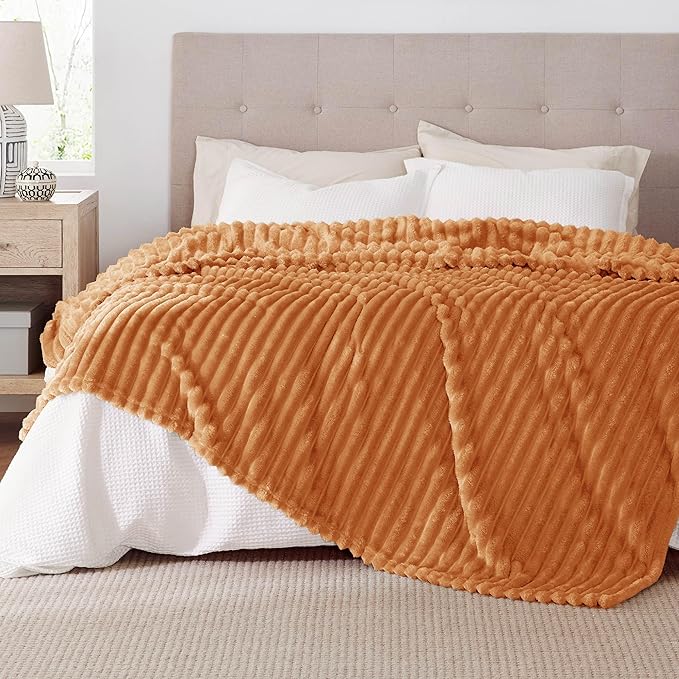 Bedsure GentleSoft Queen Blanket for Bed - Cozy Soft Fall Blankets for Women, Cute Large Fall Throws for Girls, Orange, 90x90 Inches