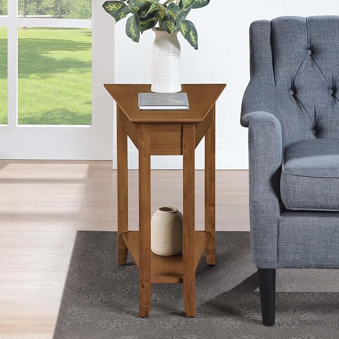Convenience Concepts American Heritage Wedge End Table 24" - Classic Living Room Table with Storage Shelf, Side Table for Family Room, Bedside Table, Driftwood/White