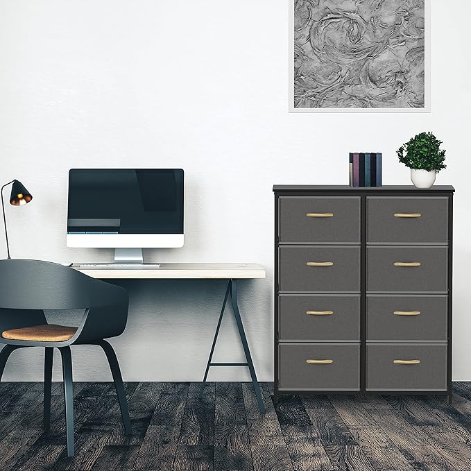 SIMPLE HOUSEWARE 8 Drawer Wide Dresser Tall Storage Tower, Dark Grey