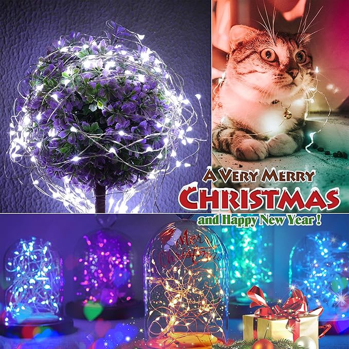 Christmas Fairy String Lights,15 Packs 20 LEDs Battery Operated 6.6FT Silver Copper Wire Starry String Light for DIY Bottle Jars Costume Wedding Party Easter Table Decorations (5 Colors)