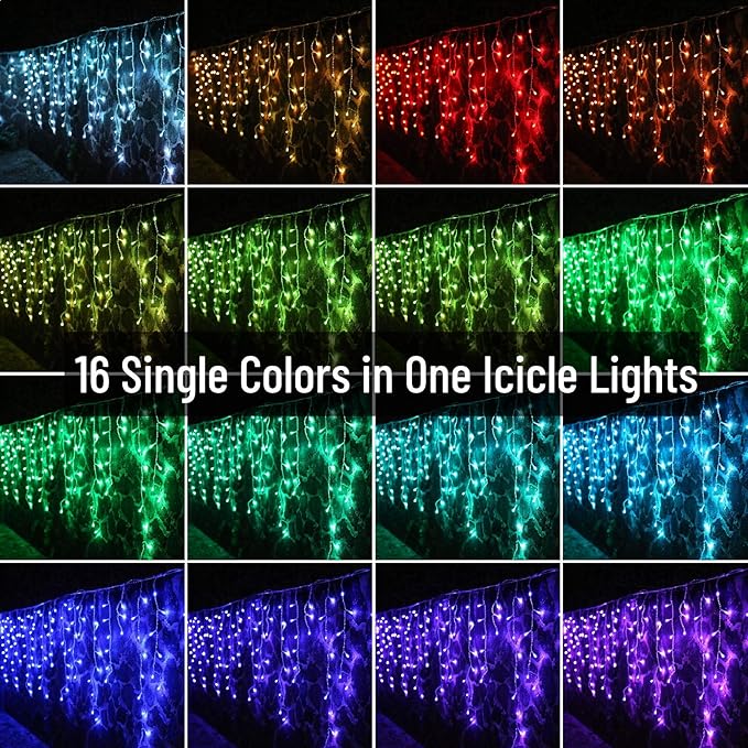 Toodour Christmas Icicle Lights Outdoor, RGB Color Changing Icicle Light with 60 Drops, 29.5ft 360 LED Christmas Lights - Window Fairy Twinkle Light for Home, Garden, Outdoor Xmas Decorations