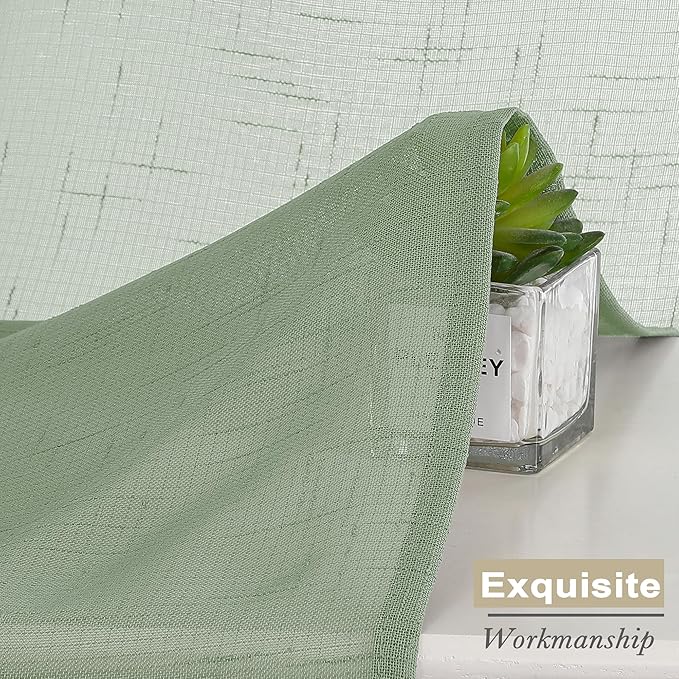 Aiyufeng Kirei 36 Inch Sage Green Linen Sheer Curtains - Faux Linen Semi Transparent Window Drapes Privacy UV Protection Short Curtains for Living Room, Home Office, Car, Kitchen, 30Wx36L, 2 Pcs