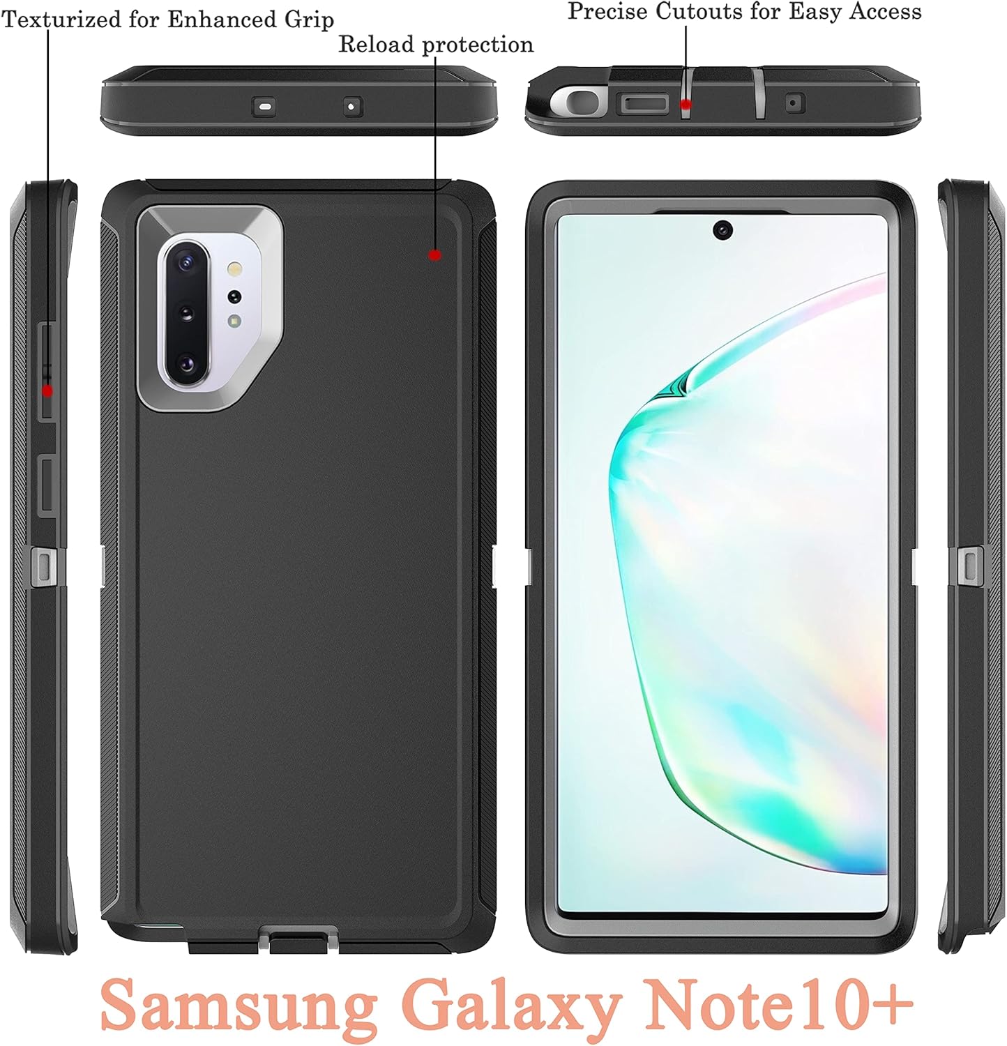 Note 10 Plus Case with Self Healing Flexible TPU Film and Camera Lens Protective Film, YmhxcY Heavy Protection Cover
