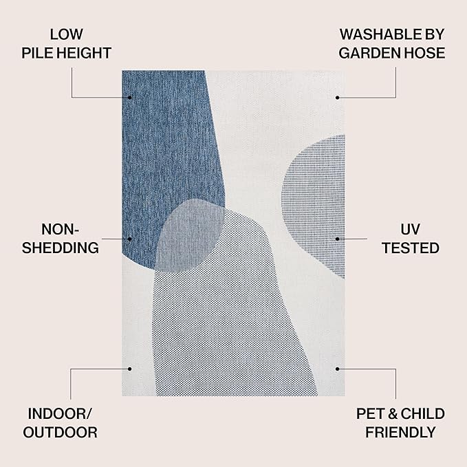 JONATHAN Y Geometric Organic Shapes Indoor Outdoor Area Rug 4X6 Cream/Navy, Zia Modern for Backyard, Patio, Porch, Easy-Cleaning, High Traffic, Pet-Friendly, Non-Shedding (TSN306B-4)
