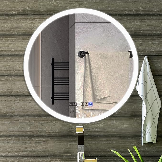 LED Round Vanity Mirror, Wall Mounted Lighted Vanity Makeup Mirror with Anti Fog Dimmable Touch Button Adjustable Color Temperature Memory Function 39 Inch by Fab Glass and Mirror