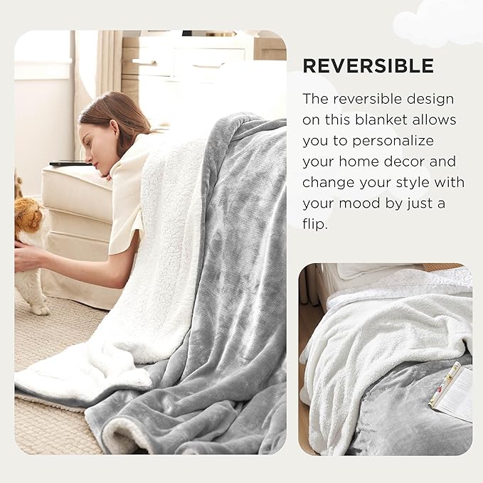 Bedsure GentleSoft Sherpa Fleece Oversized Cal King Blankets for Bed - Thick and Warm Throw for Women and Men, Soft Fuzzy Plush Large Blanket for Winter, Light Grey, 112x98 Inches