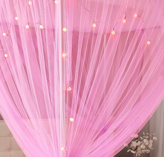 Mengersi 4 Corner Post Canopy Bed Curtains Twin Single to Twin XL Size Bed,Netting Curtains for Camping, Patio,Indoor Outdoor Net (80x40x80, Pink)