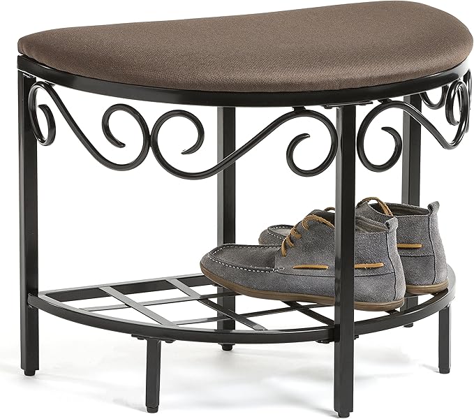 Mango Steam Half Moon Shoe Bench - Vanity Seat/Dressing Stool/Makeup Chair - Mocha Brown