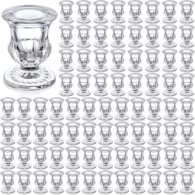 Foaincore 84 Pcs Candlestick Holders Bulk 2.5 Inch Taper Candle Holder for Table Centerpiece Thick Glass Ritual Candle Stand for Wedding Christmas Valentines Festival Party Decorations (Clear)