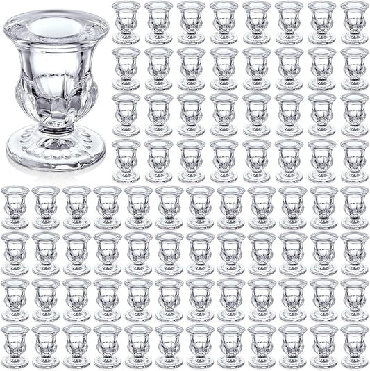 Foaincore 84 Pcs Candlestick Holders Bulk 2.5 Inch Taper Candle Holder for Table Centerpiece Thick Glass Ritual Candle Stand for Wedding Christmas Valentines Festival Party Decorations (Clear)