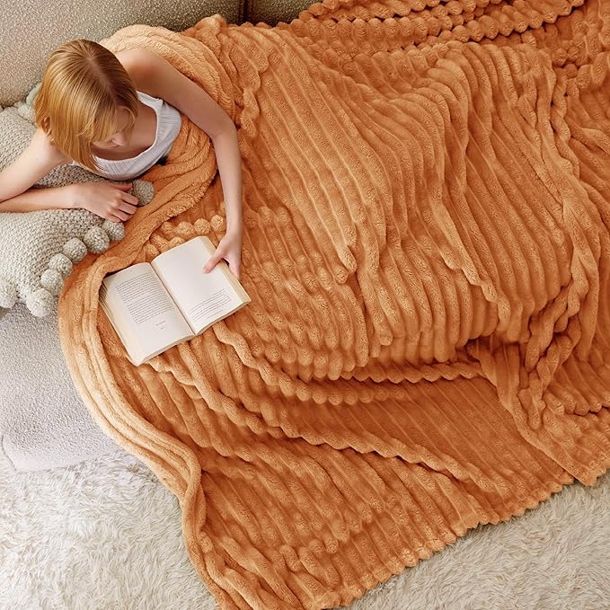 Bedsure GentleSoft Queen Blanket for Bed - Cozy Soft Fall Blankets for Women, Cute Large Fall Throws for Girls, Orange, 90x90 Inches