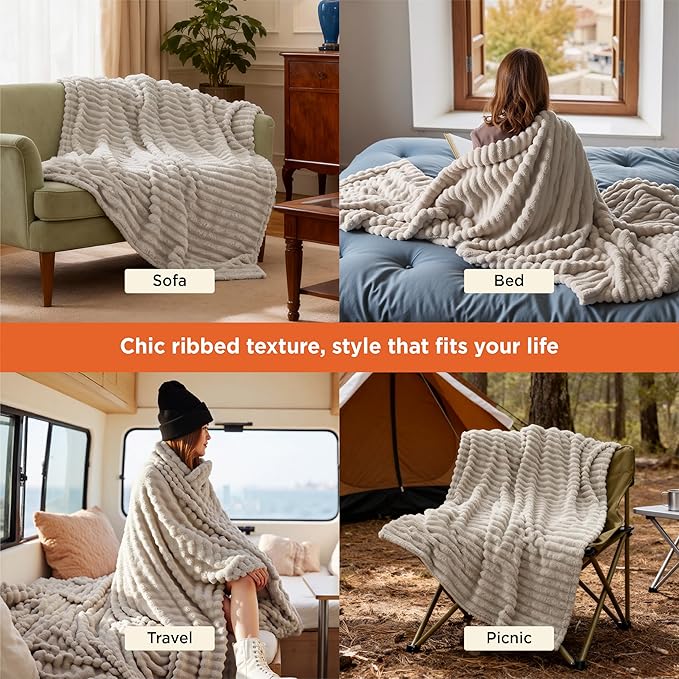 Bedsure GentleSoft Beige Throw Blanket for Couch - Cozy Soft Blankets for Women, Cute Small Fleece Throws for Girls, Linen, 50x60 Inches