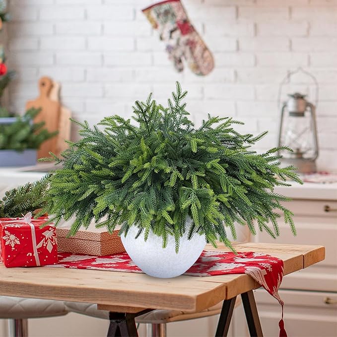 24 Pcs Pine Branches Artificial Green Pine Stem - Real Touch Christmas Greenery Pines Branch for Vase DIY Crafts Flower Arrangement Home Indoor Christmas Decor(18 Inch)