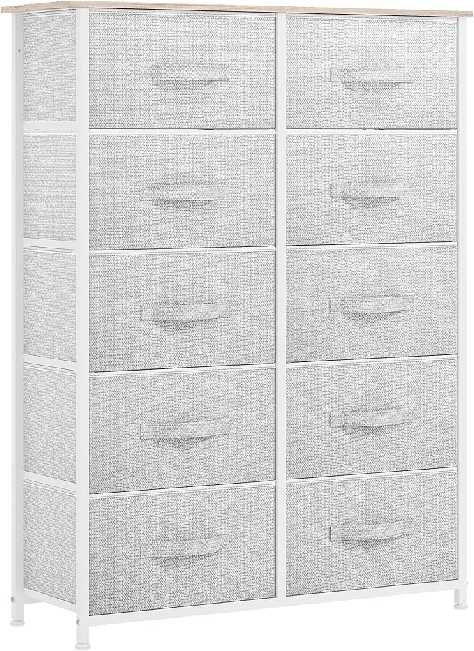 YITAHOME 10 Drawer Dresser - Fabric Storage Tower, Organizer Unit for Bedroom, Living Room, Hallway, Closets - Sturdy Steel Frame, Wooden Top & Easy Pull Fabric Bins (Cool Gray)