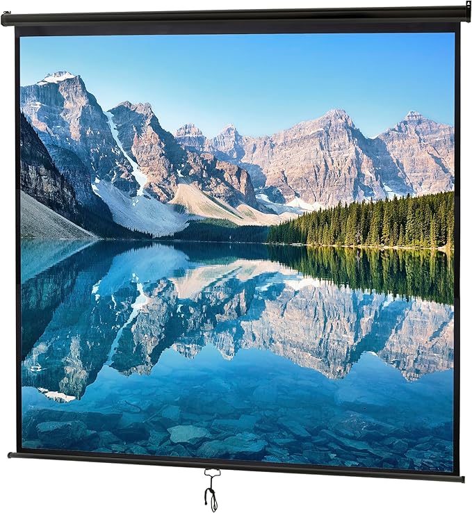 120 Inch Projection Screen Outdoor Indoor 1:1 HD Foldable Manual Pull Down Projector Screen for Movie Home Backyard Theater Cinema Office Video Game, Black