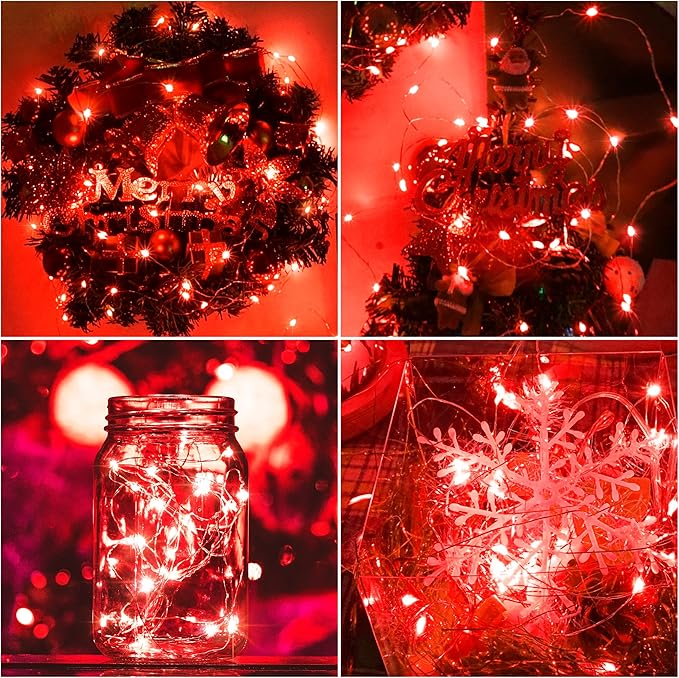 15 Packs 20 Led Red Fairy Lights Battery Operated 6.6ft Silver String Lights Waterproof Firefly Starry Light for Bedroom Dorm DIY Table Centerpieces Halloween Christmas Party Decor