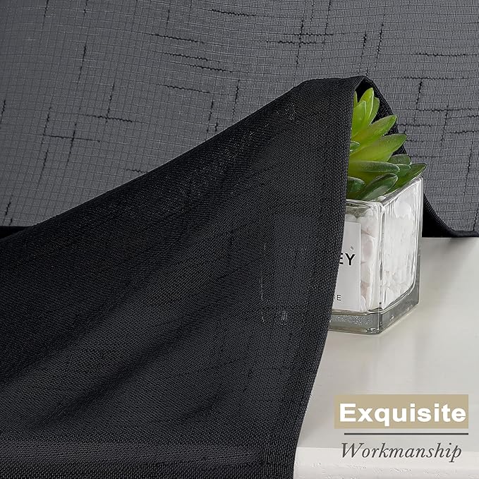 Aiyufeng Kirei 2 PCS Black Sheer Textured Curtains 36 inch Length, Faux Linen Textured Soft Elegant Short Cafe Curtains for Farmhouse Bathroom Bedroom Small Windows, Each 30Wx36L inch