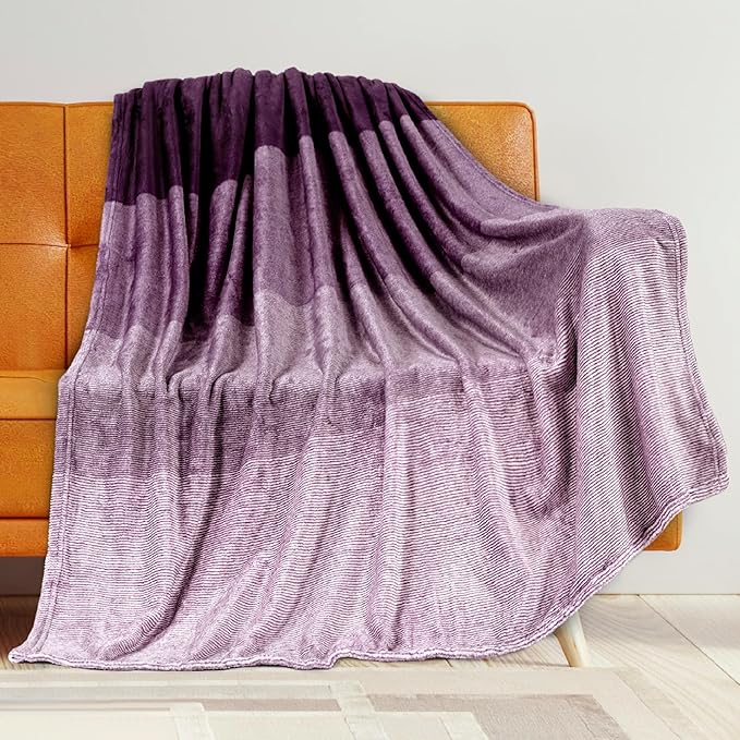 PAVILIA Purple Ombre Fleece Throw Blanket for Couch, Soft Flannel Blanket for Sofa Bed Room, Plush Lightweight Light Lavender Lilac Gradient Blanket, Cozy Microfiber Decorative Gift Throw, 50x60
