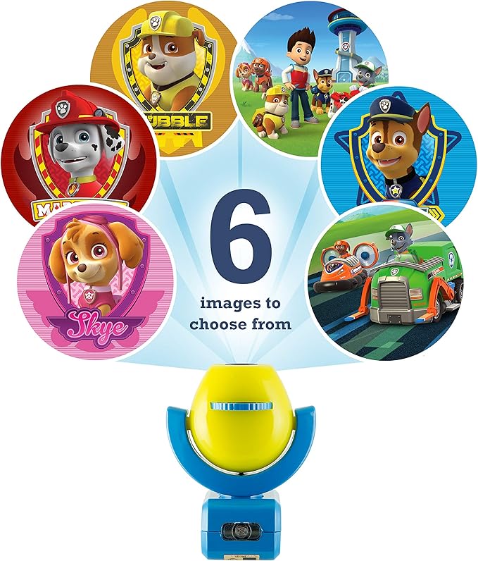Projectables Paw Patrol LED Night Light Projector, Plug-In, Dusk-to-Dawn Sensor, Rubble, Chase, Skye, Marshall, Alex Porter, For Baby, Kids, Bedroom, Playroom, Nursery, Bathroom, 30605
