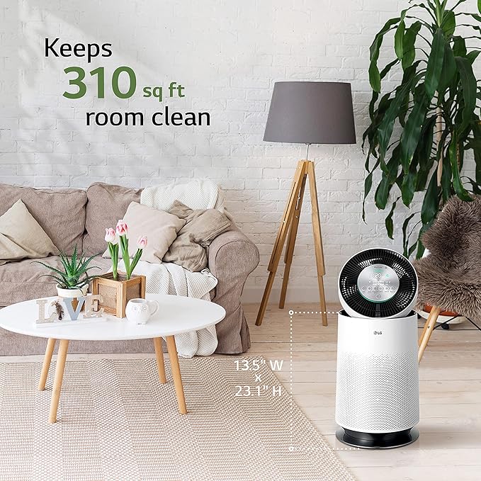 LG PuriCare 360-Degree Single Air Purifier with Clean Booster, ThinQ Wi-Fi and Voice Control (AS330DWR0), 310 sq. ft, White