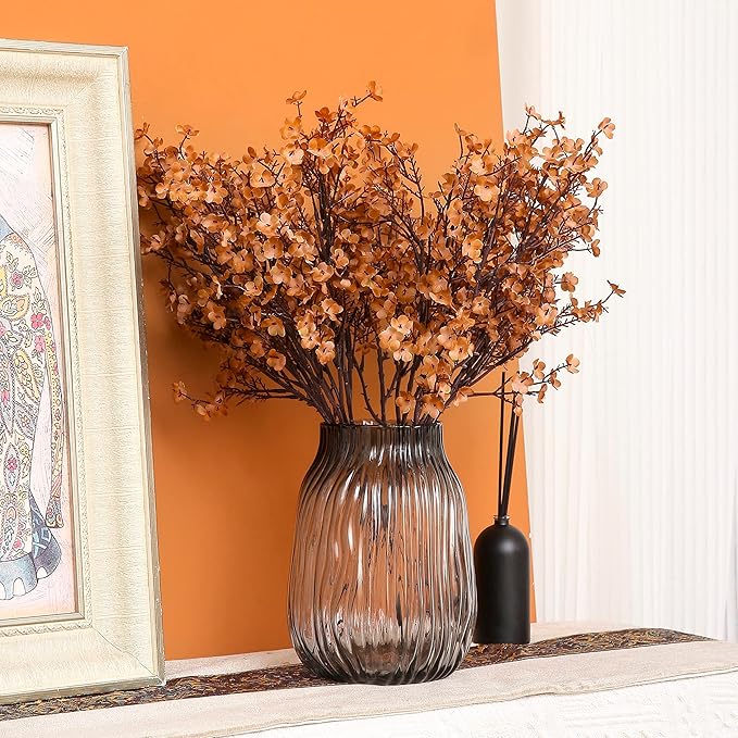 JAKY-Global Babys Breath Silk Artificial Flowers 12 Bundle Fake Plants Fall Decorations for Home Farmhouse Decor Wedding Party Decoration Bouquets DIY Garden (Dark Brown Pink 12pcs)