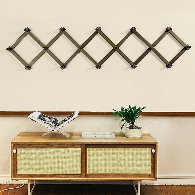 WEBI Accordion Wall Hanger,Accordion Hat Rack for Wall,Expandable Wooden Coat Rack Wall Mounted,Accordion Hook Rack for Hats,Caps,16 Peg,Dark Walnut