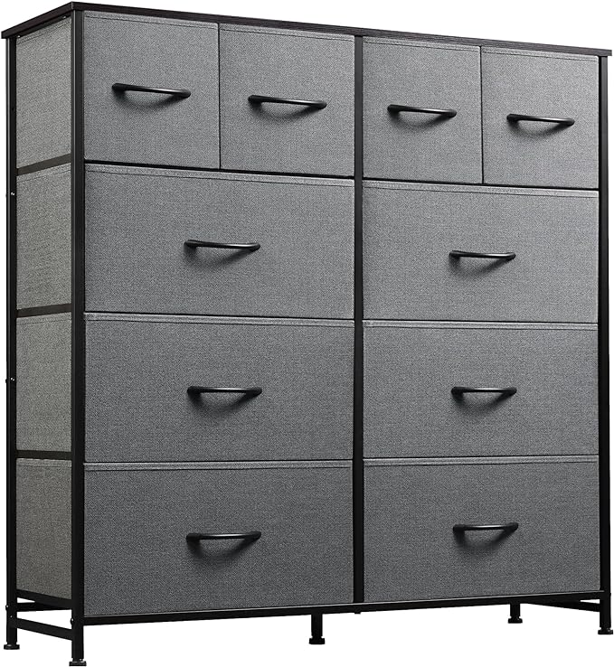 WLIVE Large Dresser for Bedroom, Fabric Dresser with 10 Drawers, Storage Tower with Fabric Bins, Double Dressers, Chest of Drawers for Closet, Living Room, Hallway, Dark Grey