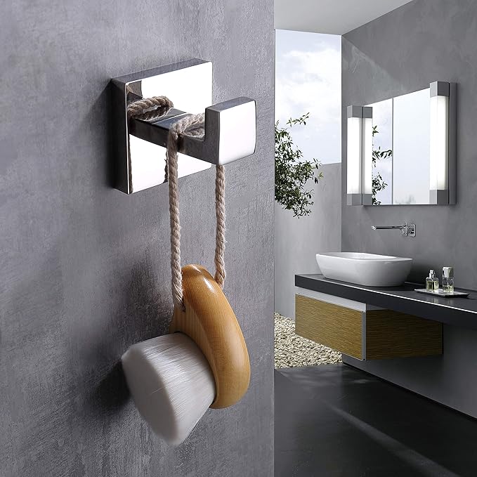 TASTOS Bath Towel Hooks Premium Stainless Steel Robe Coat and Clothes Hook, Heavy Duty Square Wall Mounted Modern Hook for Bathroom & Kitchen, Polished Chrome Finish, 2Pack
