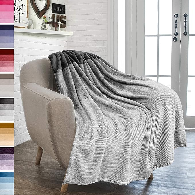 PAVILIA Gray Ombre Fleece Throw Blanket for Couch, Soft Flannel Blanket for Sofa Bed Room, Plush Lightweight Light Grey Gradient Blanket, Cozy Microfiber Decorative Gift Throw, 50x60