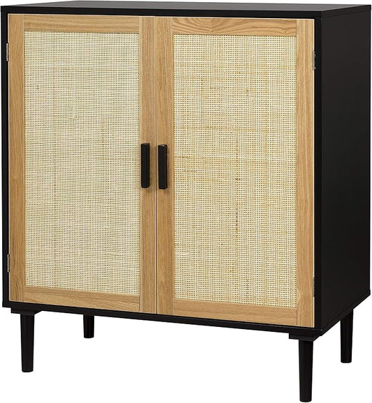 Finnhomy Sideboard Buffet Cabinet, Kitchen Storage Sideboard with Rattan Decorated Doors, Liquor Buffet for Bar, Dining Room, Hallway, Cupboard Console Table, Accent Cabinet, 31.5X 15.8X 34.6 Inches