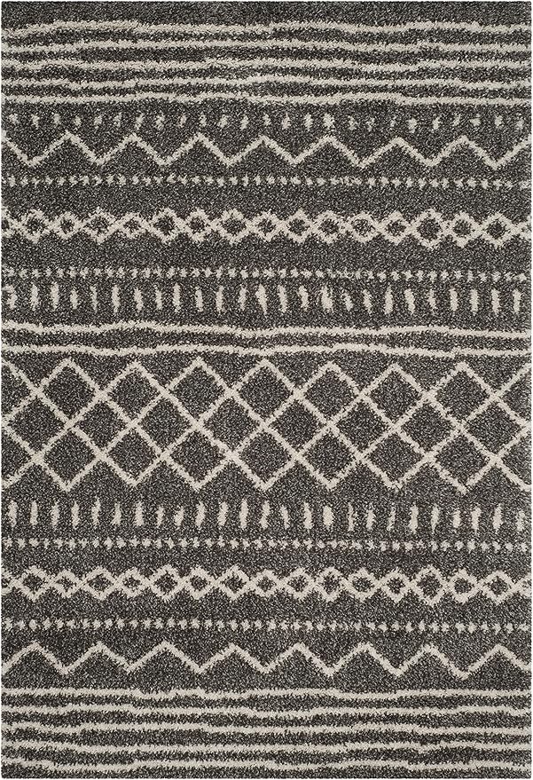 SAFAVIEH Arizona Shag Collection Accent Rug - 4' x 6', Brown & Ivory, Moroccan Design, Non-Shedding & Easy Care, 1.6-inch Thick Ideal for High Traffic Areas in Entryway, Living Room, Bedroom (ASG741B)