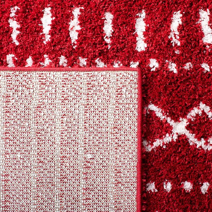 SAFAVIEH Arizona Shag Collection Area Rug - 6'7" Square, Red & Ivory, Moroccan Design, Non-Shedding & Easy Care, 1.6-inch Thick Ideal for High Traffic Areas in Living Room, Bedroom (ASG741Q)