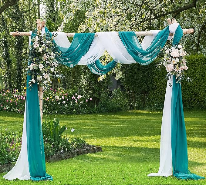LinenZone Teal Window Scarf Valance in 216 Inch Size. Use Window Scarves as Canopy Bed or Backdrop Curtains, Curtain Scarf, or Sheer Fabric for Draping. (Amazing 55 x 216, Teal)