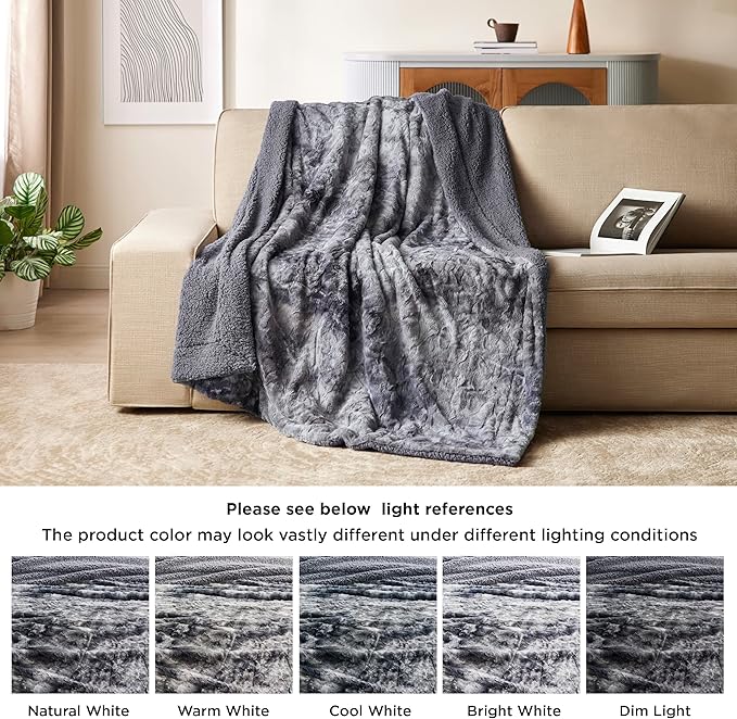 Bedsure GentleSoft Sherpa Fluffy Blanket Twin Size - Fleece Warm and Cozy Throw for Women Gift, Plush & Fuzzy Faux Fur Christmas Blanket for Couch, Sofa, Bed Decor, Tie Dye Design, Grey, 60x80 Inches