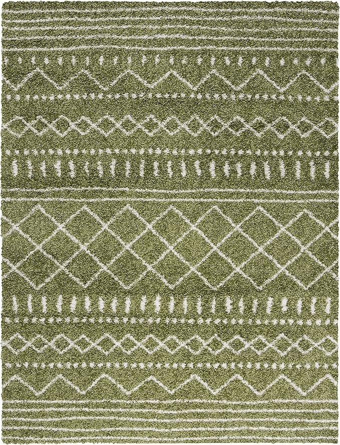 SAFAVIEH Arizona Shag Collection Area Rug - 10' x 14', Green & Ivory, Moroccan Design, Non-Shedding & Easy Care, 1.6-inch Thick, Ideal for The Living Room, Dining, Bedroom (ASG741X)