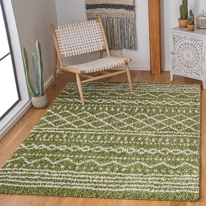 SAFAVIEH Arizona Shag Collection Area Rug - 5'1" Square, Green & Ivory, Moroccan Design, Non-Shedding & Easy Care, 1.6-inch Thick, Ideal for The Living Room, Dining, Bedroom (ASG741X)