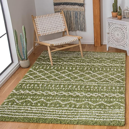 SAFAVIEH Arizona Shag Collection Area Rug - 5'1" Square, Green & Ivory, Moroccan Design, Non-Shedding & Easy Care, 1.6-inch Thick, Ideal for The Living Room, Dining, Bedroom (ASG741X)