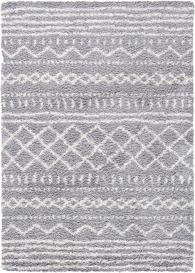SAFAVIEH Arizona Shag Collection Accent Rug - 4' x 6', Grey & Ivory, Moroccan Design, Non-Shedding & Easy Care, 1.6-inch Thick Ideal for High Traffic Areas in Entryway, Living Room, Bedroom (ASG741G)