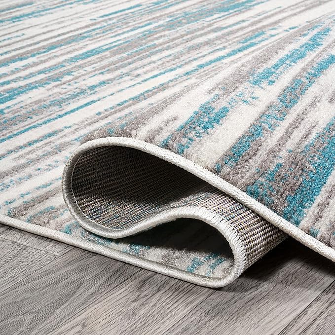 JONATHAN Y Speer Abstract Linear Stripe Gray/Blue Indoor Area Rug, 4x6, Contemporary, Rustic, Easy-Cleaning for Living Room, Bedroom, Kitchen, Pet Friendly, Non-Shedding (LUX106A-4)