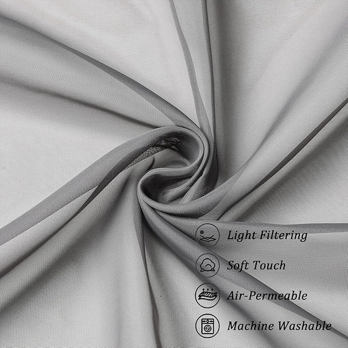 Chyhomenyc Charcoal Grey Sheer Curtains 45 Inch Long 2 Panels, Light Filtering Elegant Lightweight Soft Rod Pockets Drapes for Small Window Bathroom Living Room Bedroom, 42W x 45L inches