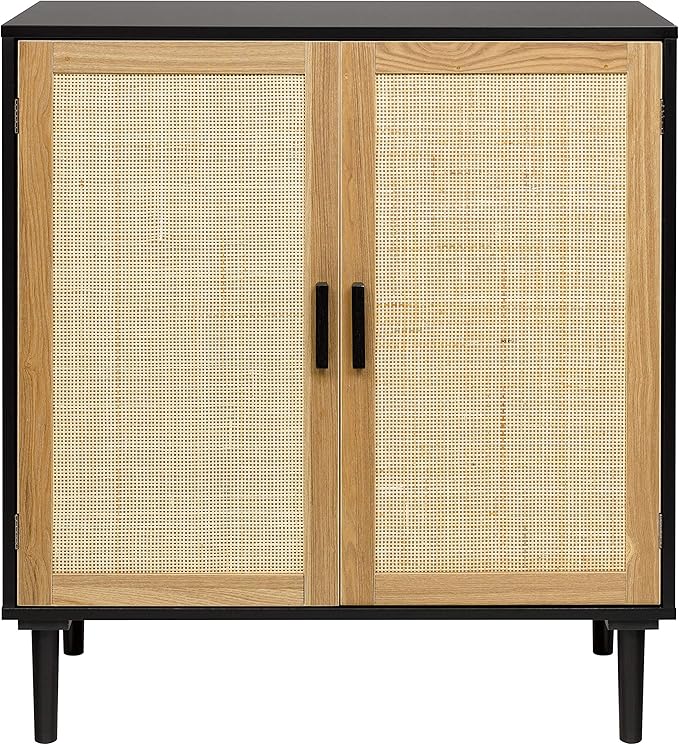 Finnhomy Sideboard Buffet Cabinet, Kitchen Storage Sideboard with Rattan Decorated Doors, Liquor Buffet for Bar, Dining Room, Hallway, Cupboard Console Table, Accent Cabinet, 31.5X 15.8X 34.6 Inches