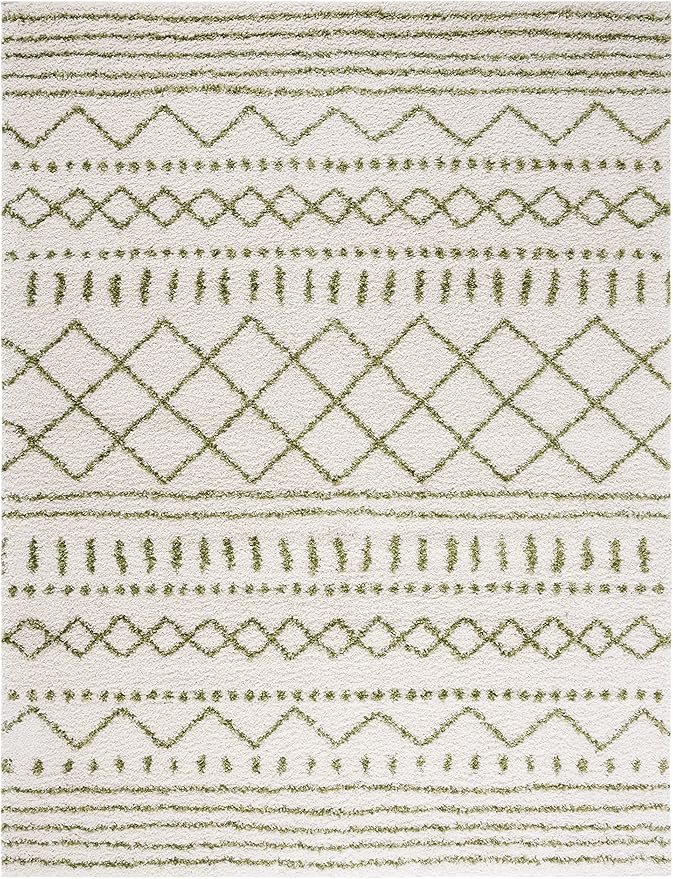 SAFAVIEH Arizona Shag Collection Area Rug - 10' x 14', Ivory & Green, Moroccan Design, Non-Shedding & Easy Care, 1.6-inch Thick, Ideal for The Living Room, Bedroom, Dining Room (ASG741Y-10)