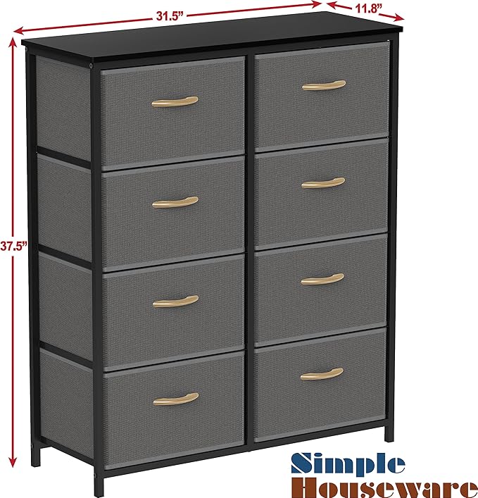 SIMPLE HOUSEWARE 8 Drawer Wide Dresser Tall Storage Tower, Dark Grey