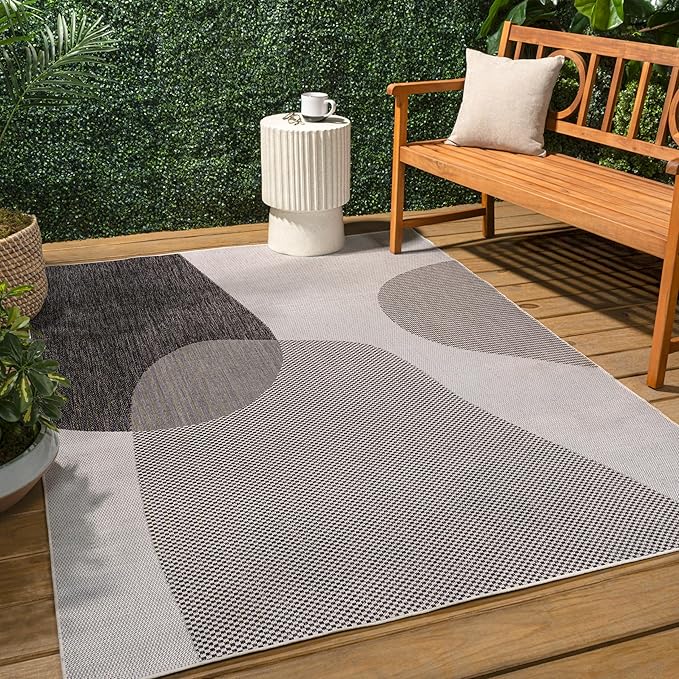 JONATHAN Y Geometric Organic Shapes Indoor Outdoor Area Rug 3X5 Cream/Black, Zia Modern for Backyard, Patio, Porch, Easy-Cleaning, High Traffic, Pet-Friendly, Non-Shedding (TSN306A-3)