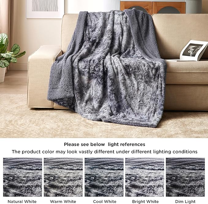 Bedsure GentleSoft Sherpa Fluffy Throw Blanket - Fleece Warm and Cozy Throw for Women Gift, Plush & Fuzzy Faux Fur Christmas Blanket for Couch, Sofa, Bed Decor, Tie Dye Design, Grey, 50x60 Inches