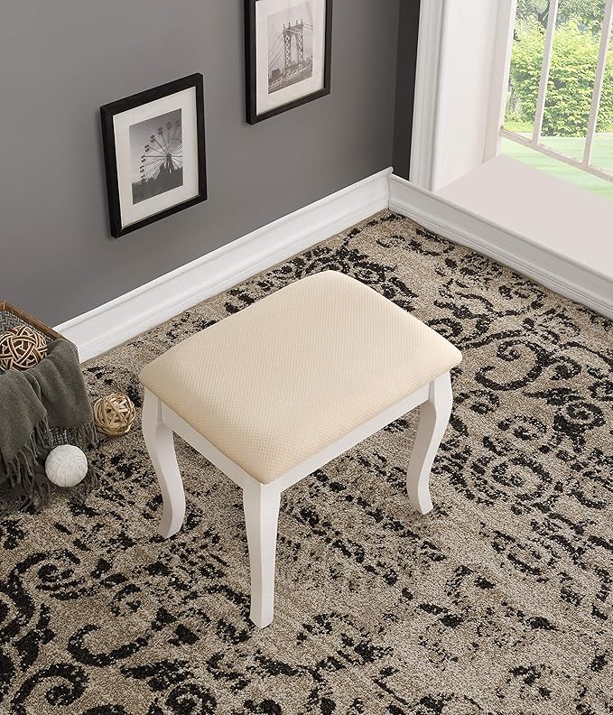 Roundhill Furniture Ashley Wood Make-Up Vanity Table and Stool Set, White