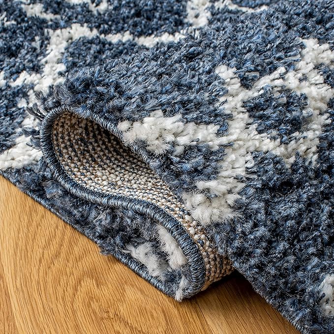 SAFAVIEH Arizona Shag Collection Area Rug - 9' x 12', Slate Blue & Ivory, Moroccan Design, Non-Shedding & Easy Care, 1.6-inch Thick Ideal for High Traffic Areas in Living Room, Bedroom (ASG741L)